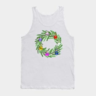 Lifelike Christmas wreath with many gradient colored baubles Tank Top